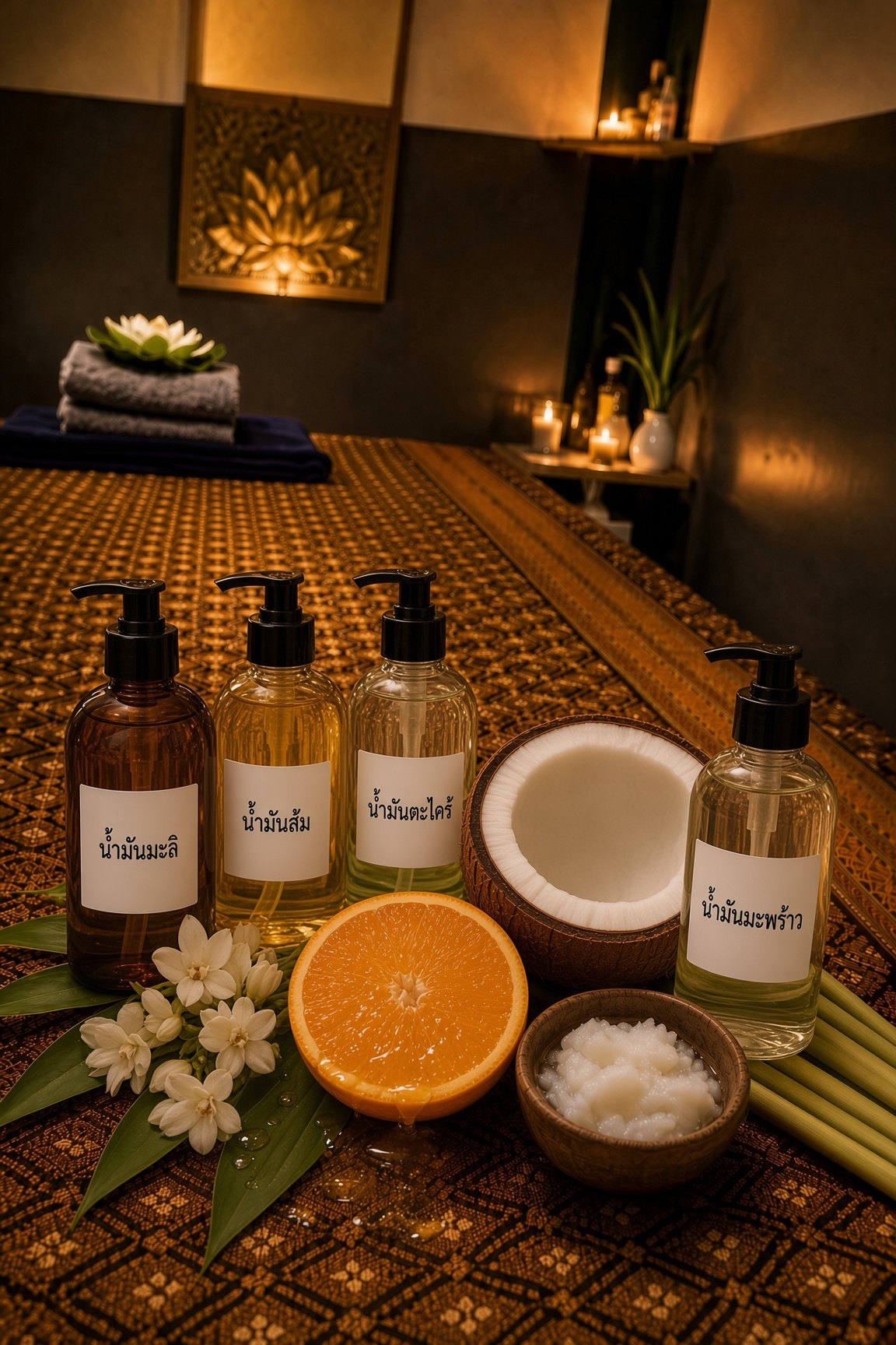 Aromaöle im Behandlungsraum von Golden Spoon