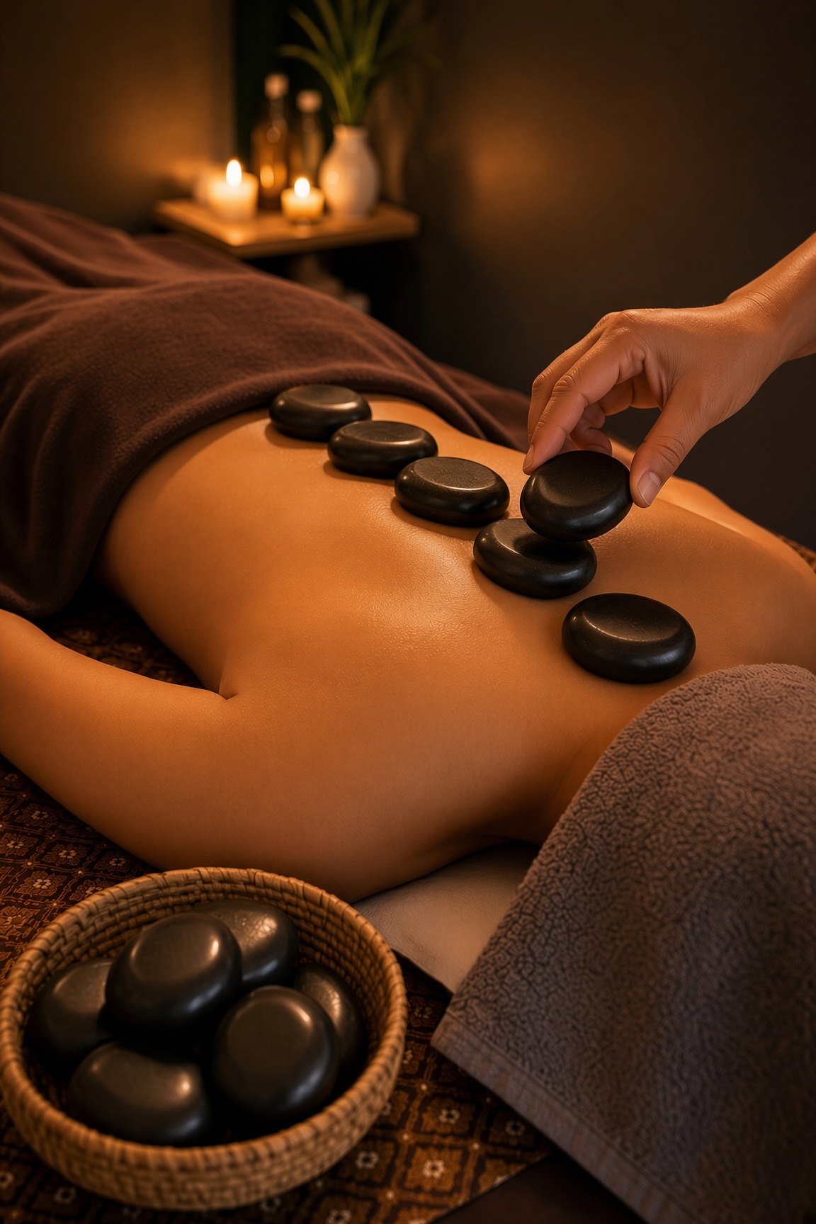 Hot-Stone-Massage mit Basaltsteinen bei Golden Spoon Holzkirchen