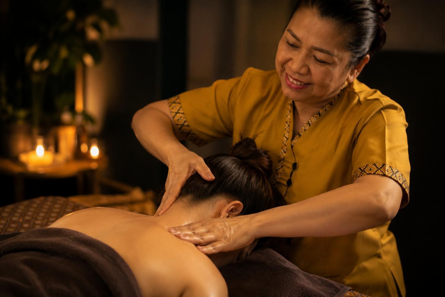 Pen bei einer Kopf- und Nackenmassage im Golden Spoon Studio Holzkirchen